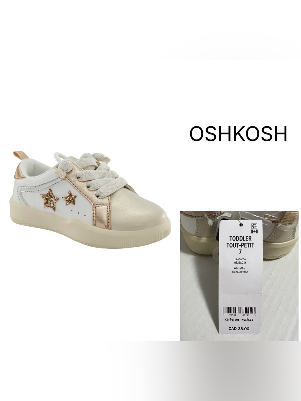 OSHKOSH - 7 - NWT - TODDLER GIRLS METALLIC GOLD & SILVER STAR SHOES / SNEAKERS